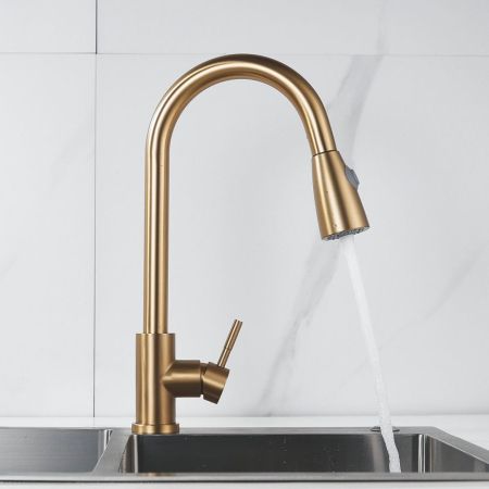 Смеситель для кухни с выдвижным изливом Raffine F213G, золотой сатин, артикул F213G
