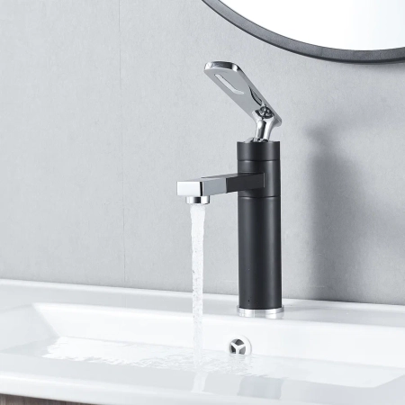 Смеситель для раковины с поворотным носиком Shevanik S6601H, черный/хром, артикул S6601H