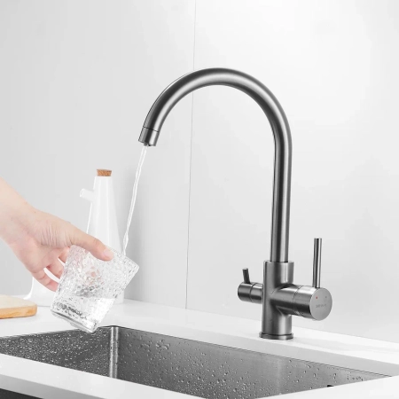 Смеситель для кухни с подключением фильтра Shevanik S128T, оружейная сталь