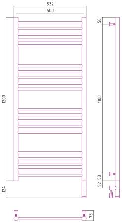 Полотенцесушитель электрический "БОГЕМА 3.0" прямая 1200х500 / МЭМ правый (Матовое золото)
