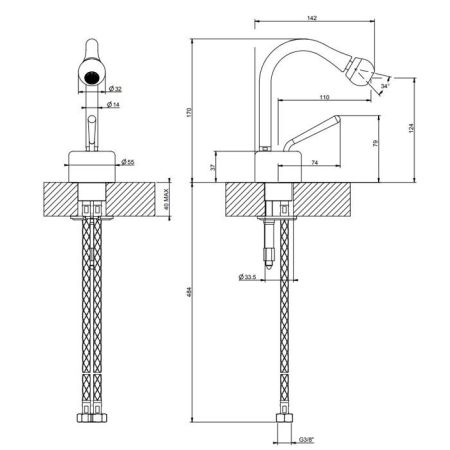 Gessi Goccia Смеситель для биде на 1 отверстие, цвет: шлифованный хром