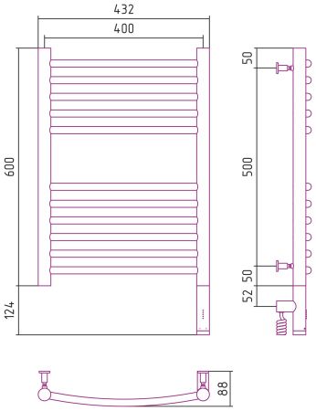 Полотенцесушитель электрический "БОГЕМА 3.0" 600х400 / МЭМ правый (Шампань), артикул 020-5803-6040
