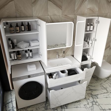 Тумба напольная "Марелла 80" (2 ящ.) Люкс антискрейтч белый глянец, PLUS, артикул СС-00002402