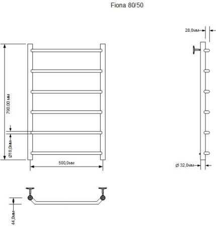 Полотенцесушитель водяной Aquanet Fiona 800x500, хром, артикул 00266737