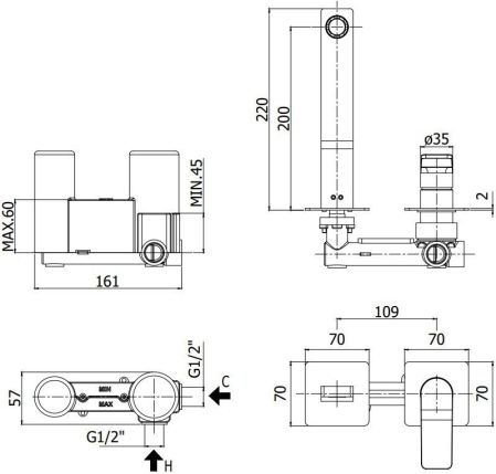 Смеситель для раковины Paffoni Tilt TI105CR70 (с внутренней частью), артикул TI105CR70