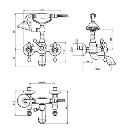 FIMA|Carlo Frattini Epoque Смеситель для ванны внешнего монтажа, с душевым комплектом, цвет хром, артикул F5054CR