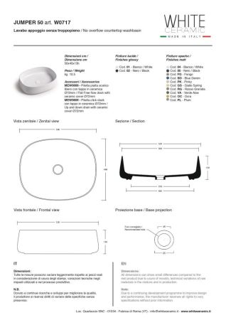 White Ceramic Jumper, накладная прямоугольная раковина 50x40x13h см, цвет черный матовый, артикул W071705