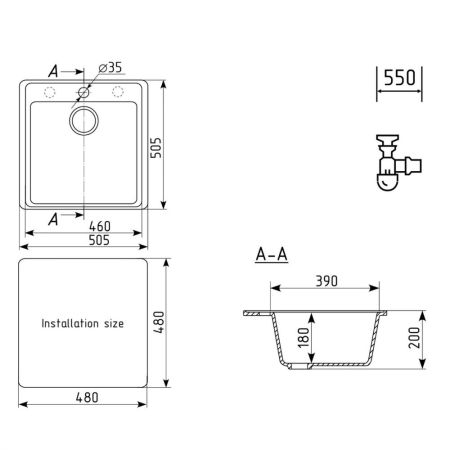 Кухонная мойка Ulgran Quartz Forte 505-06, трюфель, артикул Forte 505-06