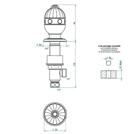 THG CHEVERNY JASPE ROUGE Вентиль смесителя для раковины, вставки красная яшма, цвет полированное золото, артикул A1U-F01-35