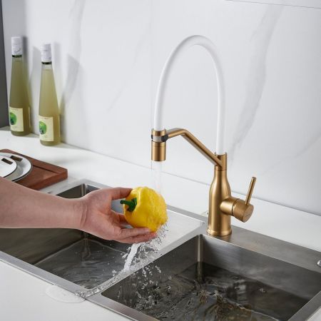 Смеситель для кухни с гибким изливом Shevanik S343G-1, золотой сатин