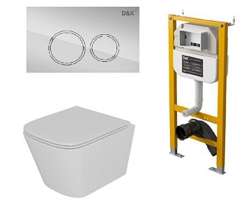 Комплект DK Унитаз подвесной безободковый (торнадо) белый DT1436516, Инсталляция DI8050127, Клавиша смыва DB1529001, хром (DS1431621)