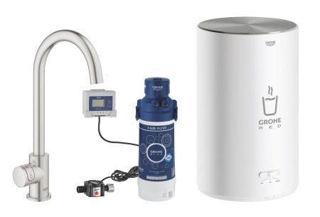 Вертикальный вентиль и бойлер GROHE Red Mono, бойлер M-size, суперсталь, (127179)