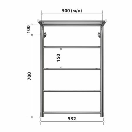 Полотенцесушитель водяной с полкой Stelmix 80x50 см, прямой с полкой, артикул 4670078541192