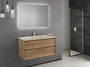 IBX Luxor 100 см: тумба (2 ящика) и белая керамическая раковина, цвет мебели нило