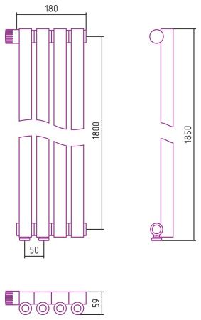 Отопительный радиатор ЭСТЕТ-0 н/ж EU50 левый 1800х180 / 4 сек (Матовое ЗОЛОТО)