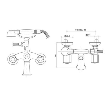 Bongio Fleur Noir Смеситель для ванны с ручным душем, цвет золото/черный фарфор