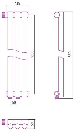 Отопительный радиатор ЭСТЕТ-1 н/ж EU50 левый 1800х135 / 3 сек (Состаренная Латунь)
