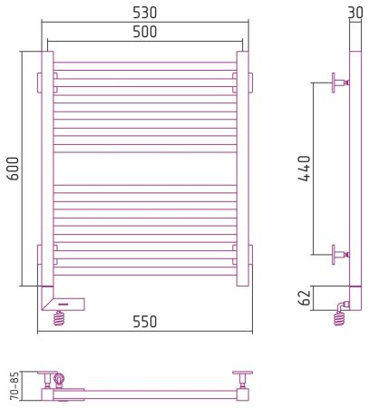 Полотенцесушитель электрический "МОДУС 2.0" 600х500 / МЭМ левый (Без покрытия)