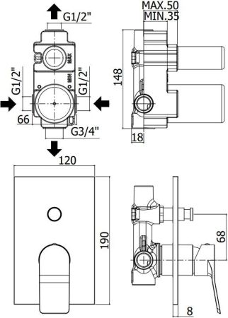 Смеситель для душа Paffoni Tilt TI015ST/M (с внутренней частью), артикул TI015ST/M