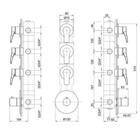 Fantini Внутренняя часть термостатического смесителя для душа, 3 источника, 3/4", артикул 19 00 3903A