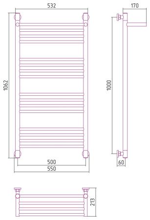 Полотенцесушитель водяной "БОГЕМА 1П +" 1000х500 (Белый )