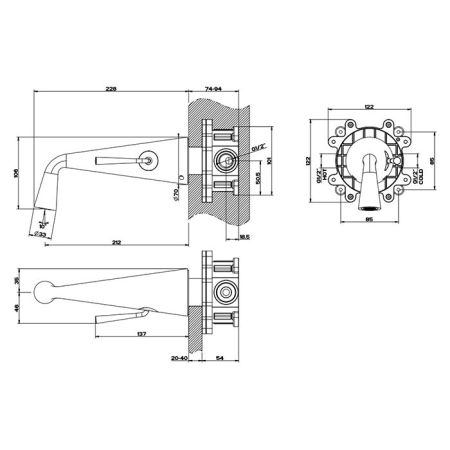 Gessi Cono Внешние части для встраиваемого однорычажного смесителя с изливом, без донного клапана.цвет хром, артикул 45088#031