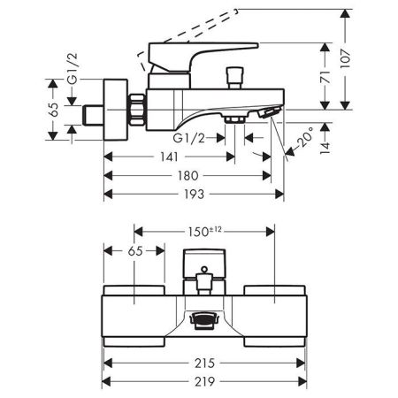 Смеситель для ванны и душа, Hansgrohe, Metropol, тип открывания воды-однорычажный, тип регулирования воды-керамический узел смешивания, тип установки-настенный, вынос излива, мм-180, цвет-шлифованная бронза, артикул 32540140