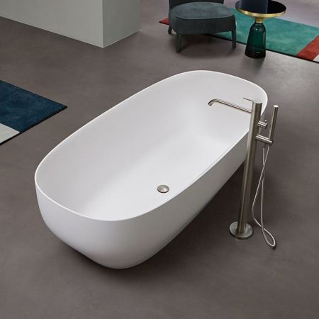 ANTONIO LUPI AGO Ванна отдельностоящая 1750х800х500 мм., с нажимным донным клапаном, сифоном и гибким шлангом, Cristalplant, цвет белый