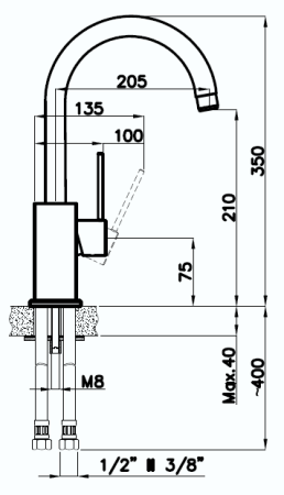 Rivelato Смеситель для кухни Orta U-обр. D-35мм antracite cromo арт.
