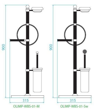 Стойка напольная с держателем туалетной бумаги щёткой для унитаза, полотенцедержателем и мыльницей CEZARES OLIMP-WBS