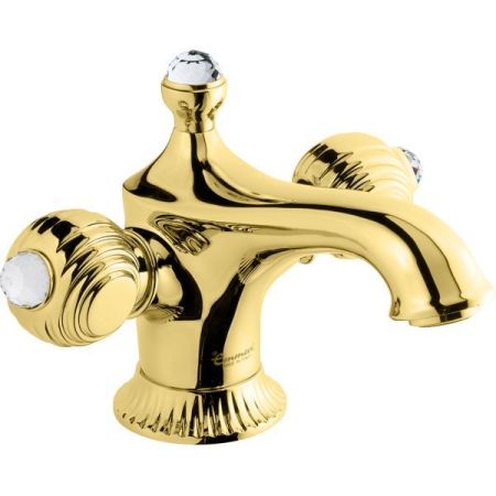 Смеситель The One для раковины. Металлические ручки + прозрачные кристаллы Swarovski,  цвет золото, артикул 98003SWOR