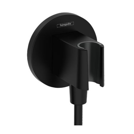 Шланговое подсоединение, Hansgrohe, Fixfit S, держатель-есть, со встроенным обратным клапаном, с подключением для душевого шланга, декоративная накладка, резьбовое соединение, стандарт подвода воды-1/2", цвет-черный матовый, артикул 26888670