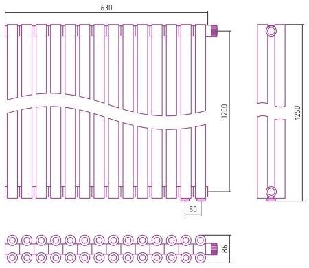 Отопительный радиатор ЭСТЕТ-00 н/ж EU50 1200х630 / 14 сек (Матовый БЕЛЫЙ), артикул 30-0322-1214
