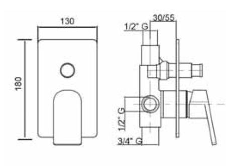 Встраиваемый смеситель для душа с переключателем CEZARES TIRRENO-VDIM, артикул TIRRENO-VDIM-BIO