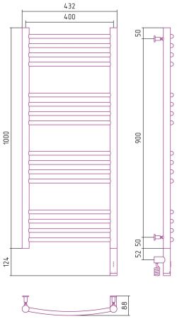 Полотенцесушитель электрический "БОГЕМА 3.0" 1000х400 / МЭМ правый (Матовый белый)