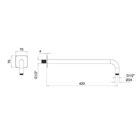ALMAR Держатель верхнего душа настенный L42 см с квадратным отражателем, цвет черный металл брашированный PVD, артикул E021117.AB