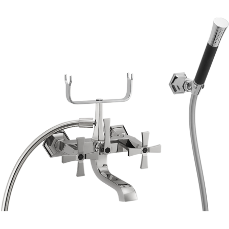 CISAL Cherie Смеситель двухвентильный настенный для ванны/душа с ручной лейкой,держателями и шлангом, цвет хром/черный матовый, артикул CX0001206T