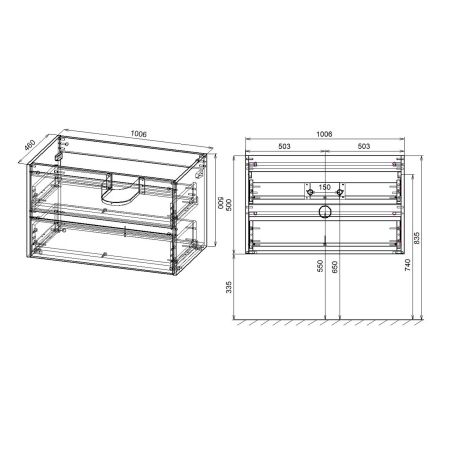 База под раковину Gio 100 подвесная, 2 выкатных ящика soft-close, T.Oak, артикул VMC-2G100TO