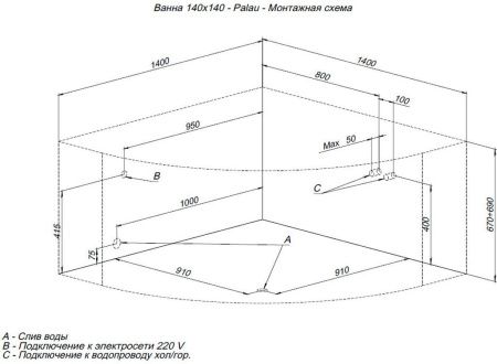 Акриловая ванна Aquanet Palau 140x140 Акриловая ванна Aquanet Palau 140x140