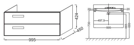 Тумба под раковину JACOB DELAFON RYTHMIK 99,5 EB1304-E10 (подвесная, дуб квебекский), шт, артикул EB1304-E10