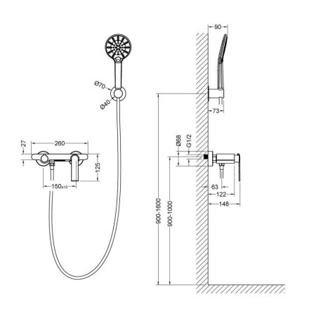 Смеситель для ванны Timo Anni 2714/03Y Черный, артикул 2714/03Y
