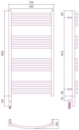 Полотенцесушитель электрический АРКУС 3.0 1000х500 МЭМ левый (Сатин)