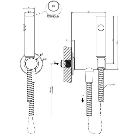 GESSI INCISO Гидроёршик настенный на 1/2", цвет: золото