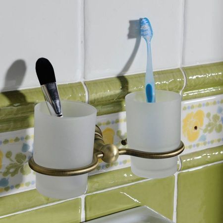 Стакан DIAMOND для зубных щеток (2шт.), стекло мат. с двойным держателем, бронза, Sapho, артикул 1318-05