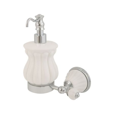 OLIVIA Дозатор жидкого мыла настенный, керамика белая, хром, артикул 17484