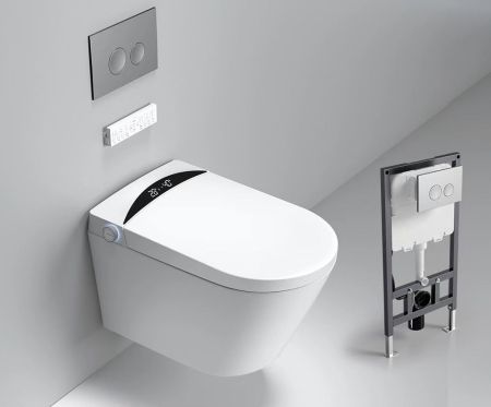 Электронный унитаз-биде подвесной с инсталляцией и хромированной кнопкой TIMO (TЕ-751), артикул TE-751
