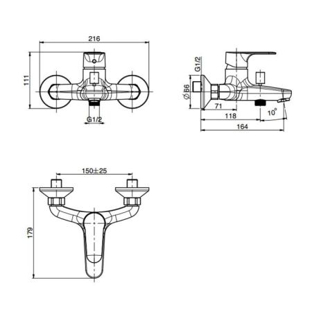 Fima Carlo Frattini Serie 22 Смеситель для ванны, настенный, цвет: чёрный матовый, артикул F3834/1NS