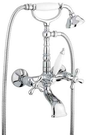 Смеситель Deco Old с ручным душем для ванной, цвет белый-хром