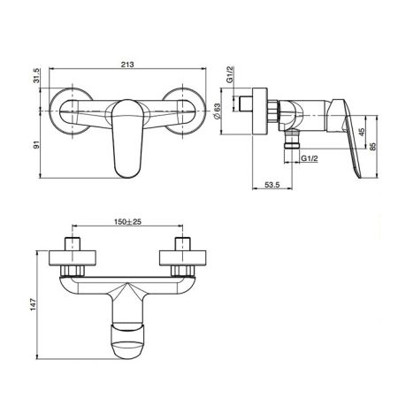 Fima Carlo Frattini Spot Смеситель для душа, настенный, без душевого комплекта, цвет: чёрный матовый, артикул F3005/1NS