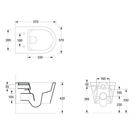 Унитаз, Alice, Hide, безободковый (с открытым смывным краем), тип установки-подвесной, ширина, мм-370, глубина, мм-570, высота, мм-345, форма чаши-овальная, выпуск-горизонтальный, материал-керамика, сиденье-необходимо заказать, вид грязеотталкивающего пок, артикул 31170109